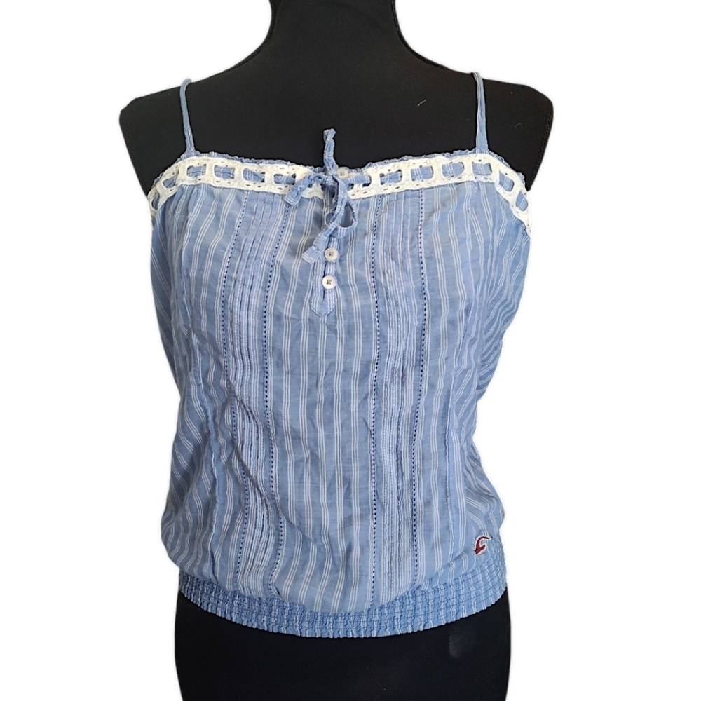 Hollister Blue White Striped Cotton Top